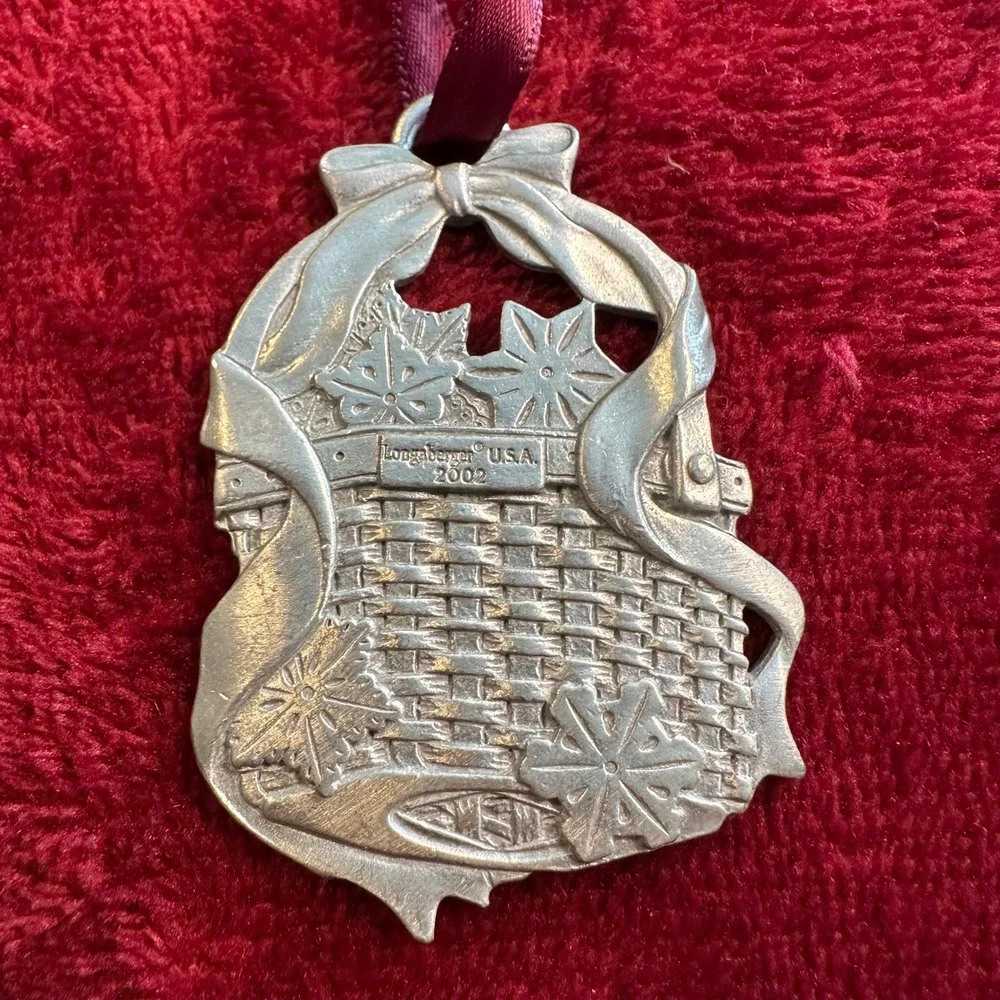 Longaberger Pewter Snowflake Basket Christmas Ornament 1997 2002 USA Silver Tone